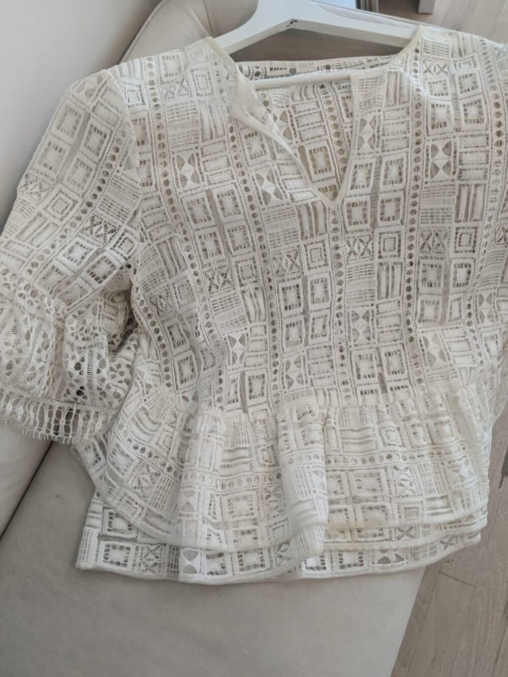 White Lace Ruffle Blouse Size L Chic Romantic Style